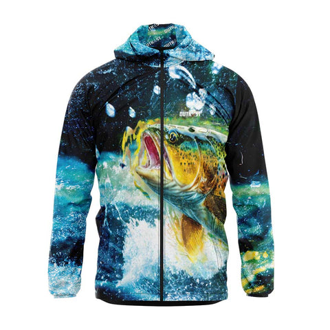 Blue Grunge Rainbow Trout Waterproof Windbreaker, Drymac Jacket