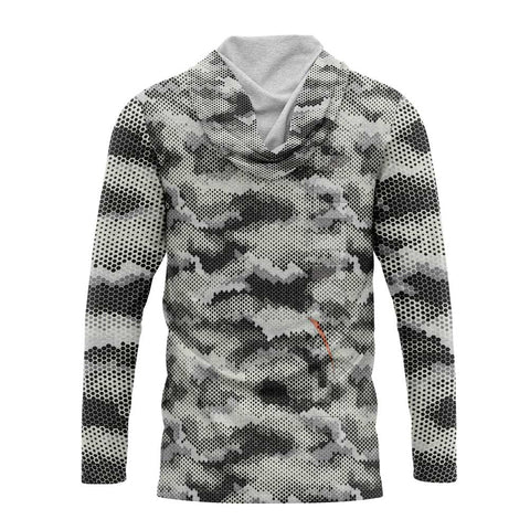 Grey Hex Camo Hooded Fishing Shirt