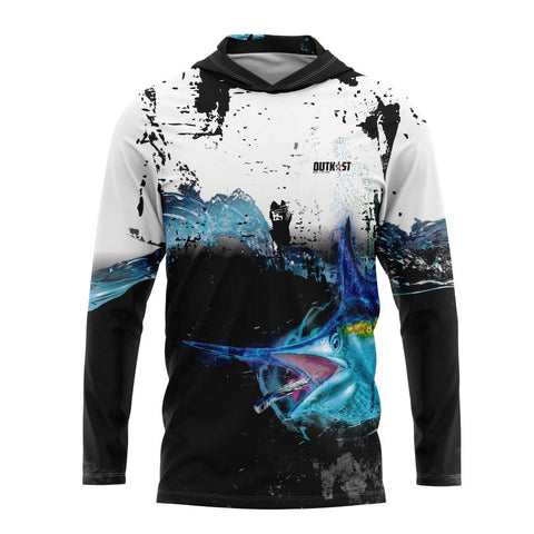 Marlin Black Hooded Fishing Shirt