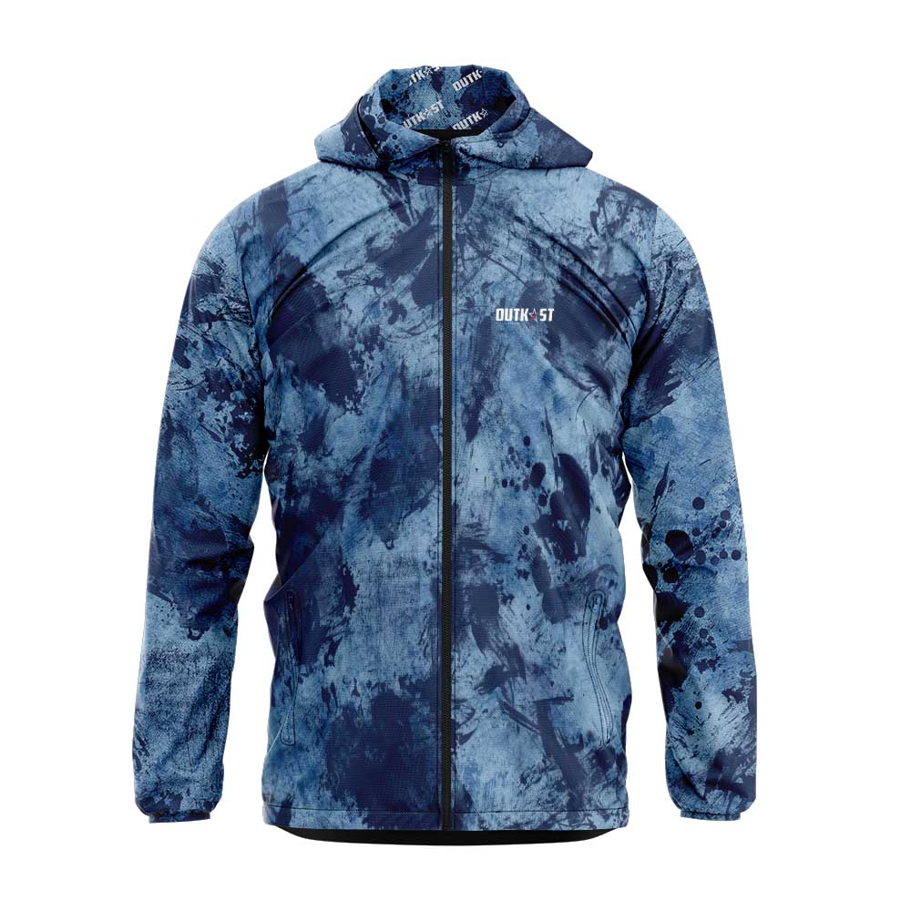 Blue Grunge Camo Fishing Waterproof Windbreaker, Drymac Jacket