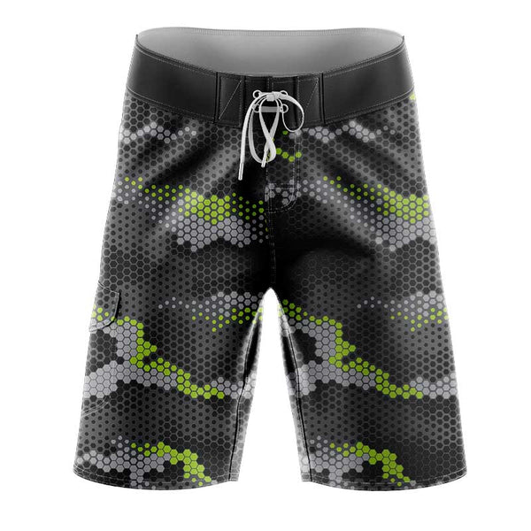 Lime Green Hex Camo Slimfit BoardShorts